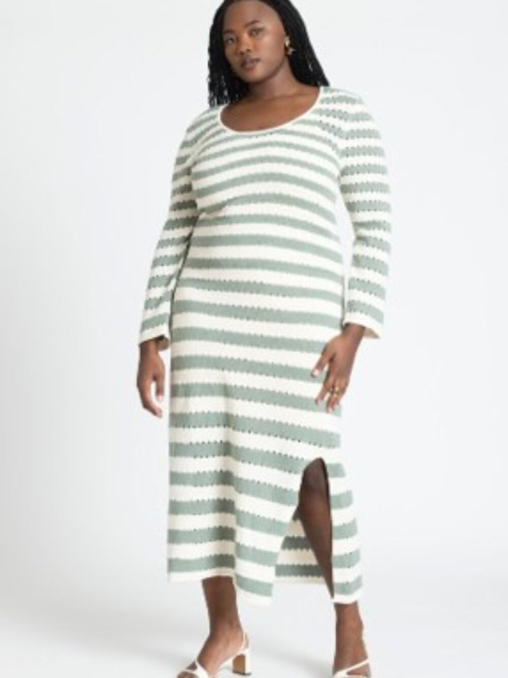ELOQUII Green Striped sweater maxi dress